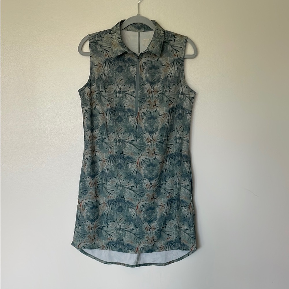 Mondetta Performance Luxury 1/4 Zip Sleveless Floral Green Zip Pockets Size M - Picture 2 of 12